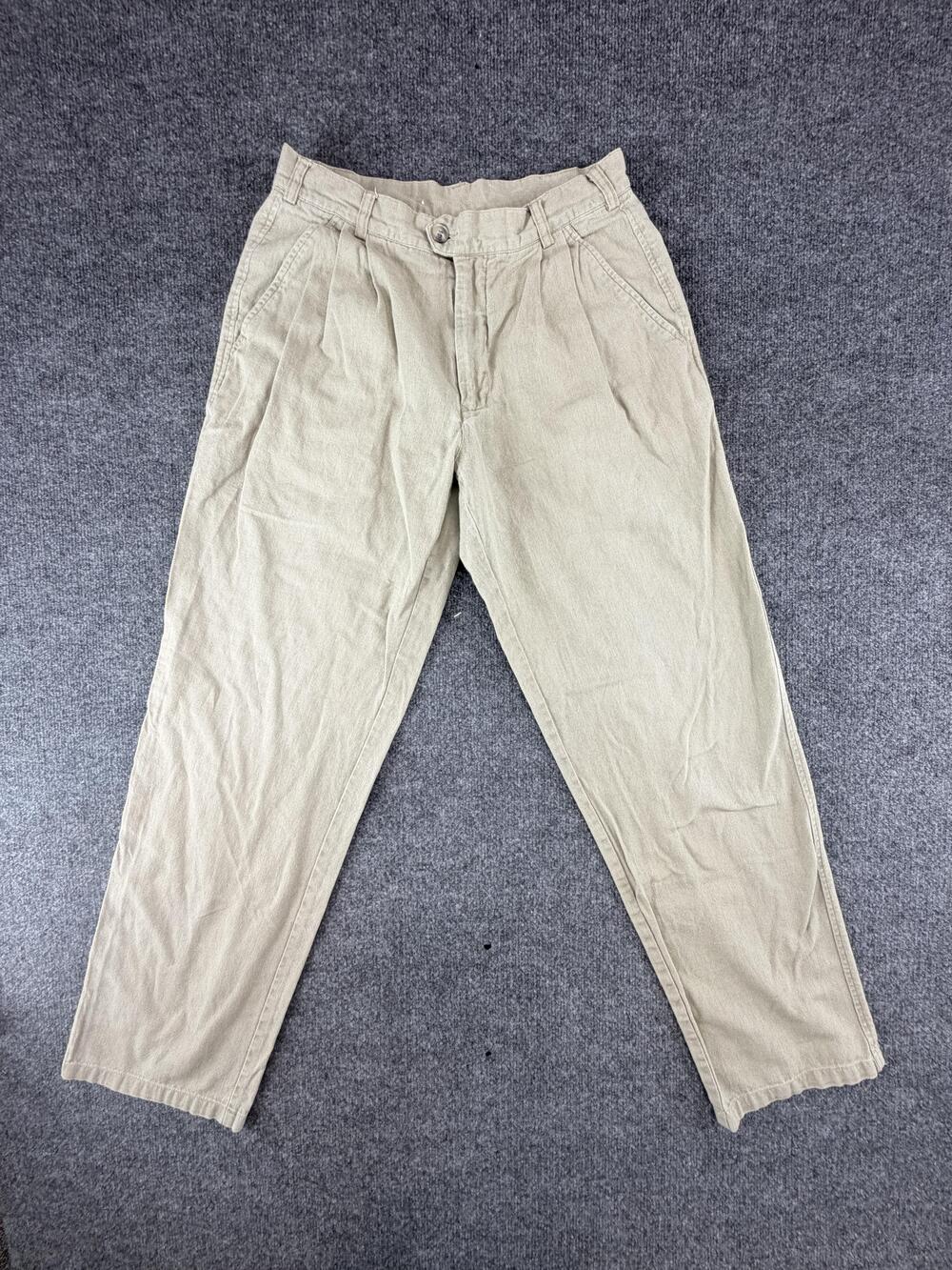 Vtg Patagonia Pants Mens 30x32 Beige Cotton Canvas Pleated Tapered Hong Kong